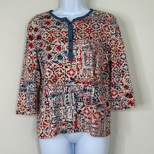 LRL Lauren Jeans Co Tops Women's 3/4 Sleeve‎ Southwestern Henley Blouse Size PL